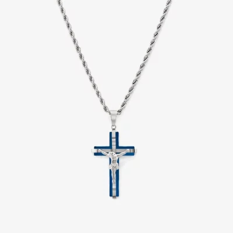 Mens Stainless Steel Cross 26 Inch Pendant Necklace
