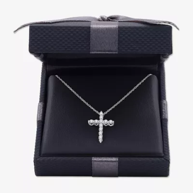 Womens / CT. T.W. Lab Grown White Diamond Sterling Silver Cross 18 Inch Pendant Necklace