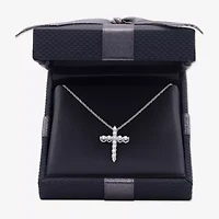 Womens / CT. T.W. Lab Grown White Diamond Sterling Silver Cross 18 Inch Pendant Necklace