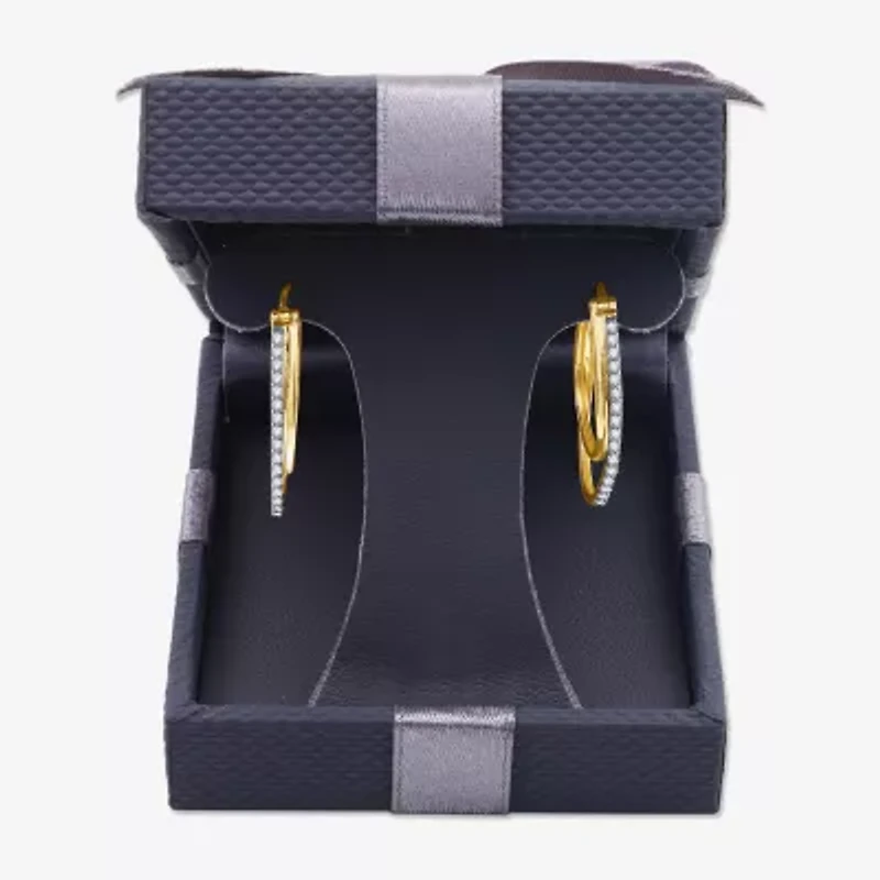 Womens 1/4 CT. T.W. Lab Grown White Diamond 14K Gold Over Silver 25.4mm Hoop Earrings