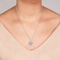 Womens 1/ CT. T.W. Lab Grown White Diamond Sterling Silver Heart 18 Inch Pendant Necklace