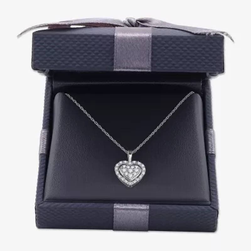 Womens 1/4 CT. T.W. Lab Grown White Diamond Sterling Silver Heart 18 Inch Pendant Necklace