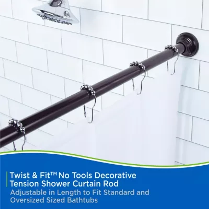 Kenney Twist & Fit No Tools Metcalf 42-72 IN Adjustable Tension Shower Curtain Rod