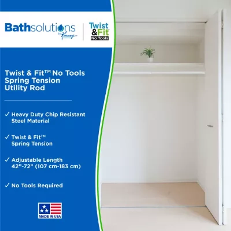 Kenney Twist & Fit No Tools 42-72 IN Adjustable Spring Tension Closet/Utility Curtain Rod