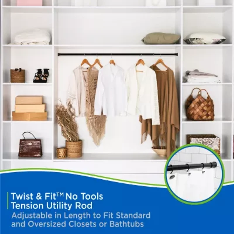 Kenney Twist & Fit No Tools 48-84 Adjustable Tension Closet/Utility Curtain Rod