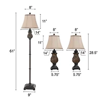 Stylecraft Toffee 3 piece. Lamp Set