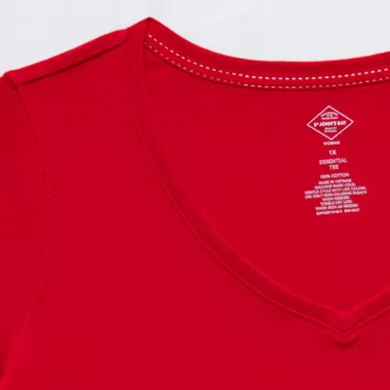 St. John's Bay Womens Easy-on + Easy-off V Neck 3/4 Sleeve Adaptive Plus T-Shirt