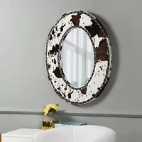 Stylecraft Cow Hide Hammer Nail Trim Wall Mount Oval Wall Mirror