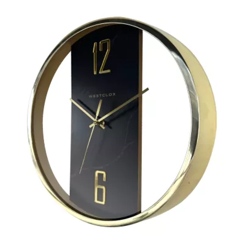 Westclox 16" Contemporary Gold And Black Marble Wall Clock