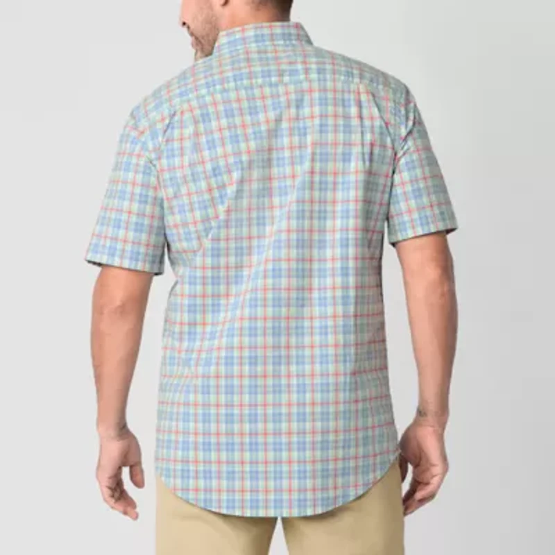 St. John's Bay Stretch Poplin Mens Short Sleeve Classic Fit Button-Down Shirt