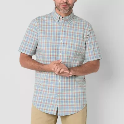 St. John's Bay Stretch Poplin Mens Short Sleeve Classic Fit Button-Down Shirt