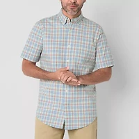 St. John's Bay Stretch Poplin Mens Short Sleeve Classic Fit Button-Down Shirt