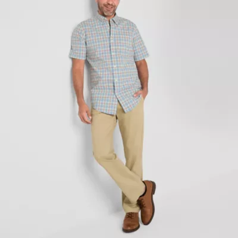 St. John's Bay Stretch Poplin Mens Short Sleeve Classic Fit Button-Down Shirt