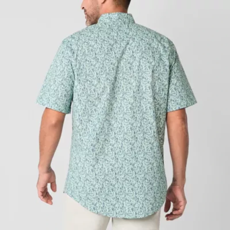 St. John's Bay Stretch Poplin Mens Short Sleeve Slim Fit Button-Down Shirt