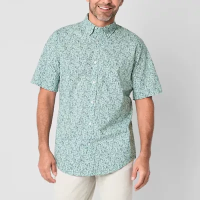 St. John's Bay Stretch Poplin Mens Short Sleeve Slim Fit Button-Down Shirt