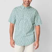 St. John's Bay Stretch Poplin Mens Short Sleeve Slim Fit Button-Down Shirt