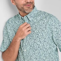 St. John's Bay Stretch Poplin Mens Short Sleeve Slim Fit Button-Down Shirt