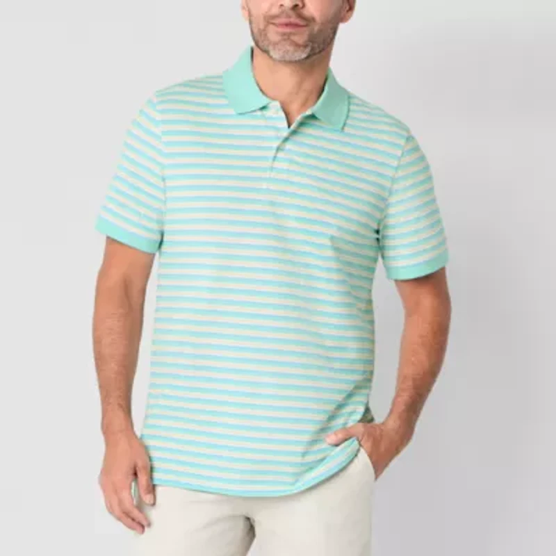 St. John's Bay Essential Striped Oxford Mens Slim Fit Short Sleeve Polo Shirt