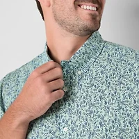 St. John's Bay Stetch Poplin Mens Short Sleeve Classic Fit Stretch Fabric Big and Tall Button-Down Shirt