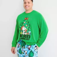 Mens Peanuts Snoopy Microfleece Crew Neck Long Sleeve 2-pc. Matching Family Big Pajama Sets
