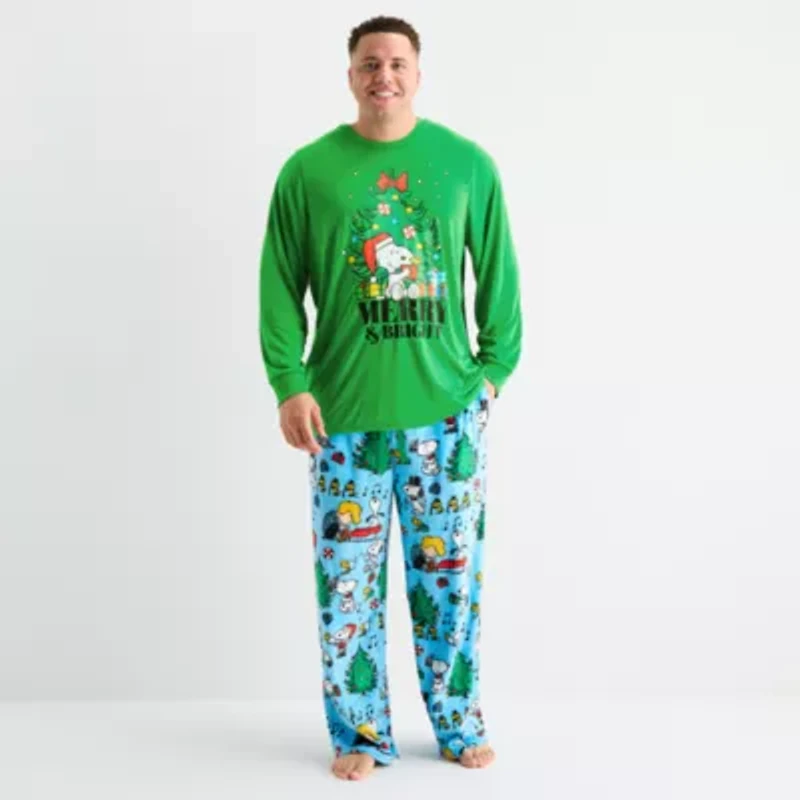 Mens Peanuts Snoopy Microfleece Crew Neck Long Sleeve 2-pc. Matching Family Big Pajama Sets