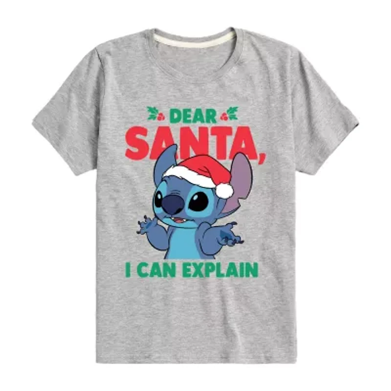 Disney Collection Little & Big Kid Boys Crew Neck Short Sleeve Regular Fit Lilo Stitch Graphic T-Shirt