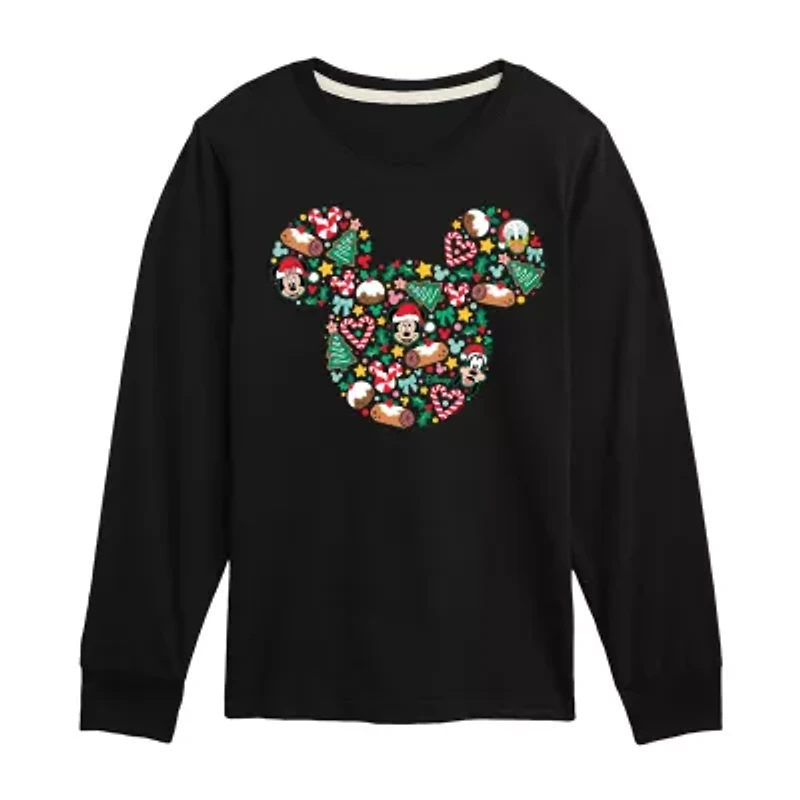 Disney Collection Boys Crew Neck Long Sleeve Mickey Mouse Graphic T-Shirt