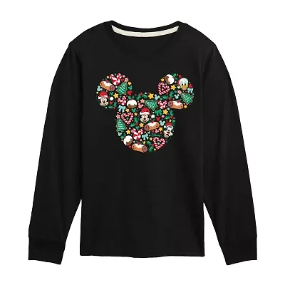 Disney Collection Boys Crew Neck Long Sleeve Mickey Mouse Graphic T-Shirt