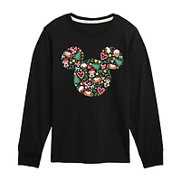 Disney Collection Boys Crew Neck Long Sleeve Mickey Mouse Graphic T-Shirt