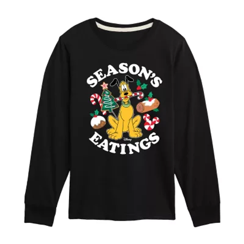 Disney Collection Boys Crew Neck Long Sleeve Pluto Graphic T-Shirt