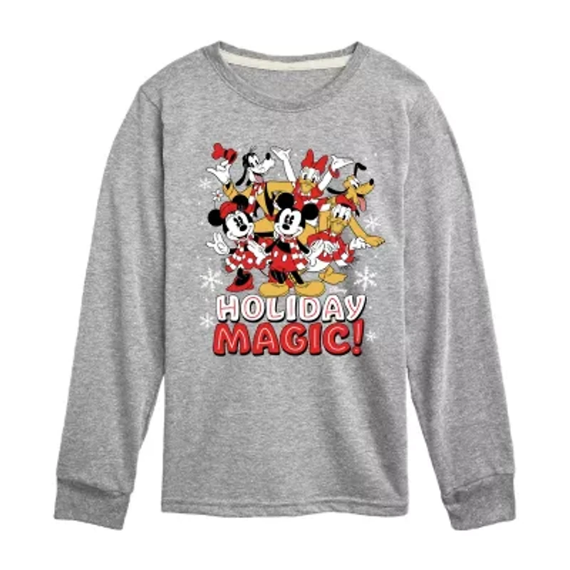 Disney Collection Boys Crew Neck Long Sleeve Mickey and Friends Mouse Graphic T-Shirt