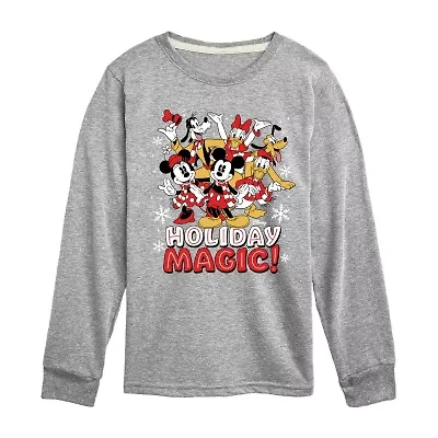 Disney Collection Boys Crew Neck Long Sleeve Mickey and Friends Mouse Graphic T-Shirt