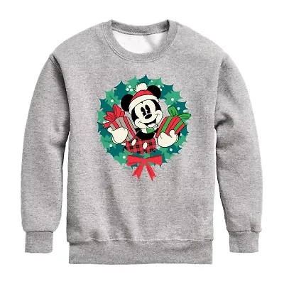Disney Collection Boys Crew Neck Long Sleeve Mickey Mouse Sweatshirt