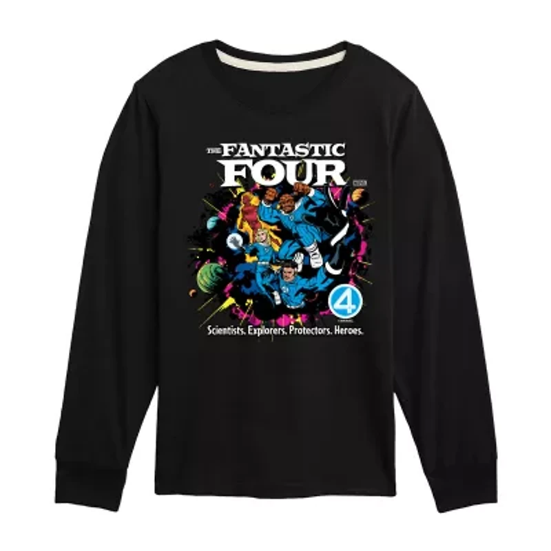 Disney Collection Boys Crew Neck Long Sleeve Marvel Graphic T-Shirt
