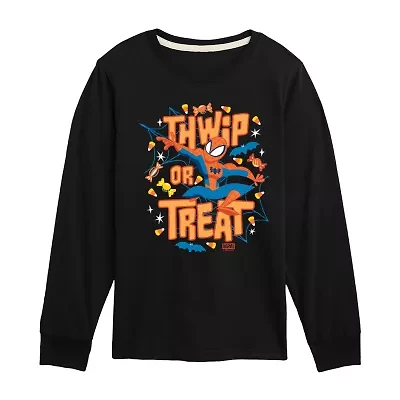 Disney Collection Boys Crew Neck Long Sleeve Spiderman Graphic T-Shirt