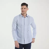 Cubavera Embroidery Panel Mens Long Sleeve Regular Fit Button-Down Shirt