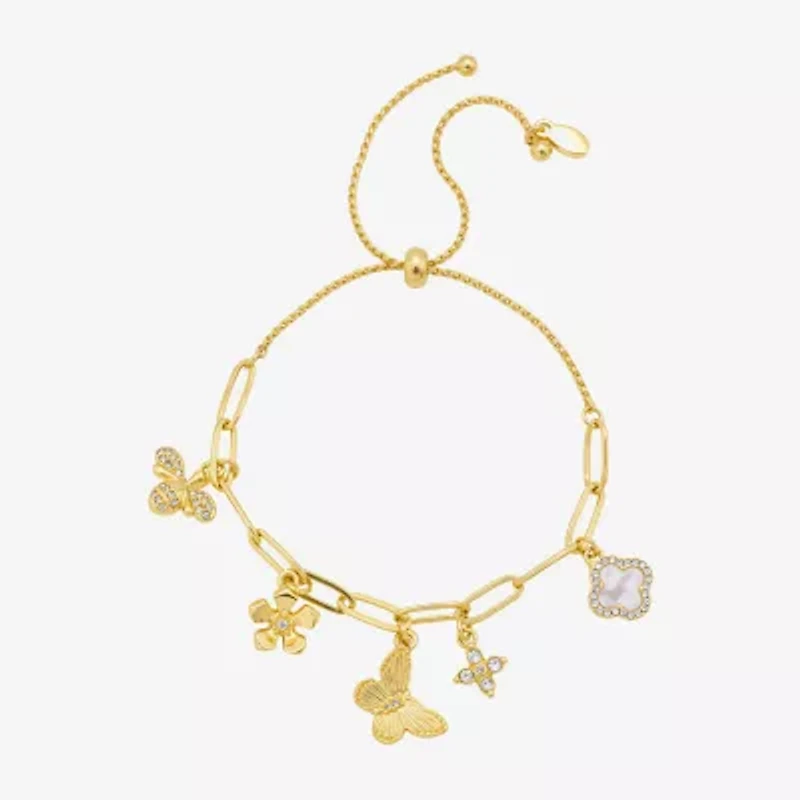 Bijoux Bar Delicates Gold Tone Womens Glass Butterfly Flower Charm Bracelet