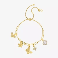 Bijoux Bar Delicates Gold Tone Womens Glass Butterfly Flower Charm Bracelet