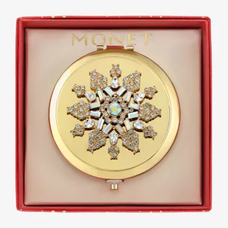 Monet Jewelry Gold Tone Clear Gold Tone Snowflake Compact Mirror