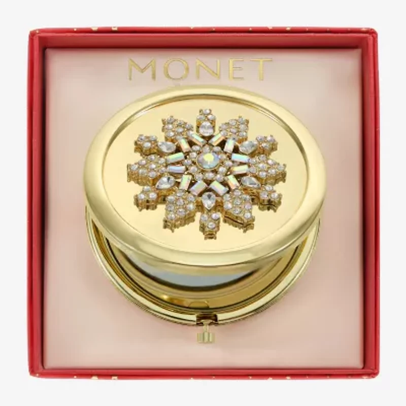 Monet Jewelry Gold Tone Clear Gold Tone Snowflake Compact Mirror