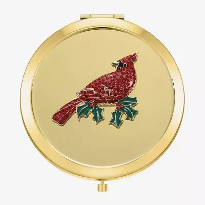 Monet Jewelry Gold Tone Red Cardinal Gold Tone Compact Mirror