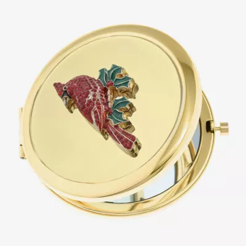 Monet Jewelry Gold Tone Red Cardinal Gold Tone Compact Mirror