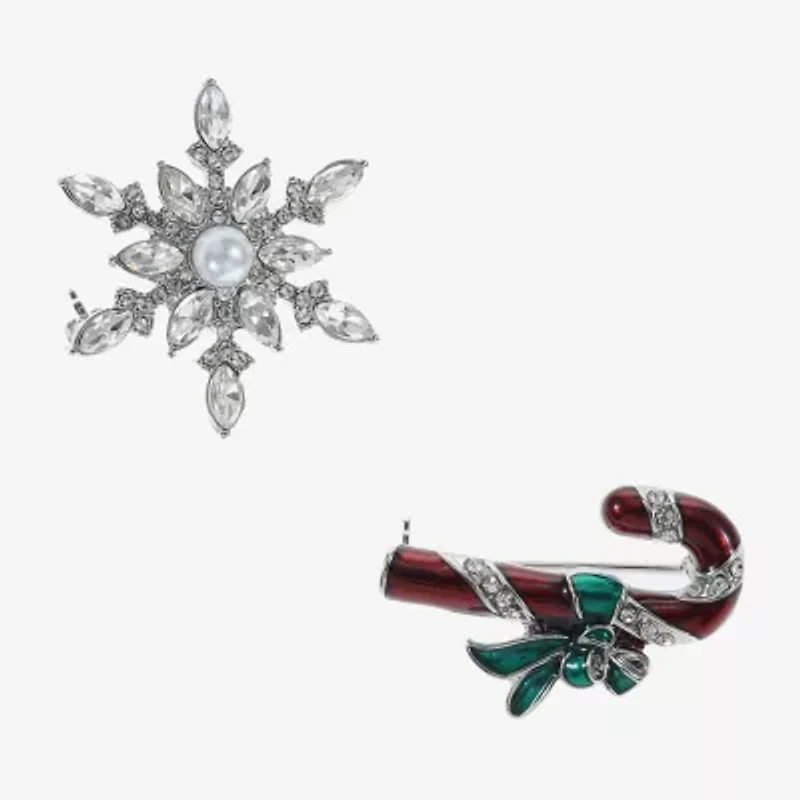 Monet Jewelry Silver Tone Candy Cane Glass Pin