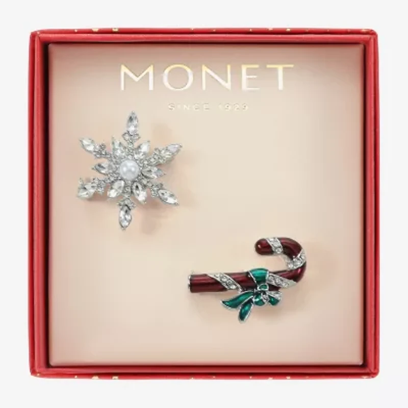 Monet Jewelry Silver Tone Candy Cane Glass Pin