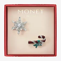 Monet Jewelry Silver Tone Candy Cane Glass Pin