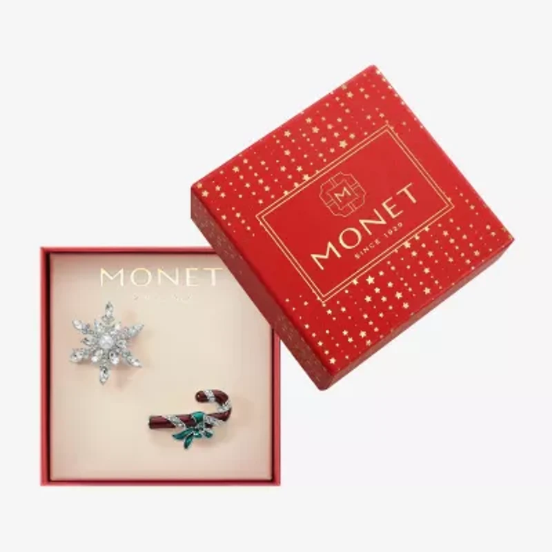 Monet Jewelry Silver Tone Candy Cane Glass Pin