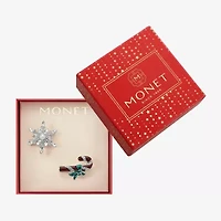 Monet Jewelry Silver Tone Candy Cane Glass Pin