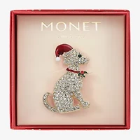 Monet Jewelry Gold Tone Santa Dog Glass Pin