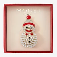 Monet Jewelry Gold Tone Snowman White Glass Pin