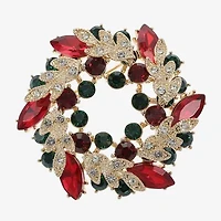 Monet Jewelry Gold Tone Wreath Multi Color Glass Pin